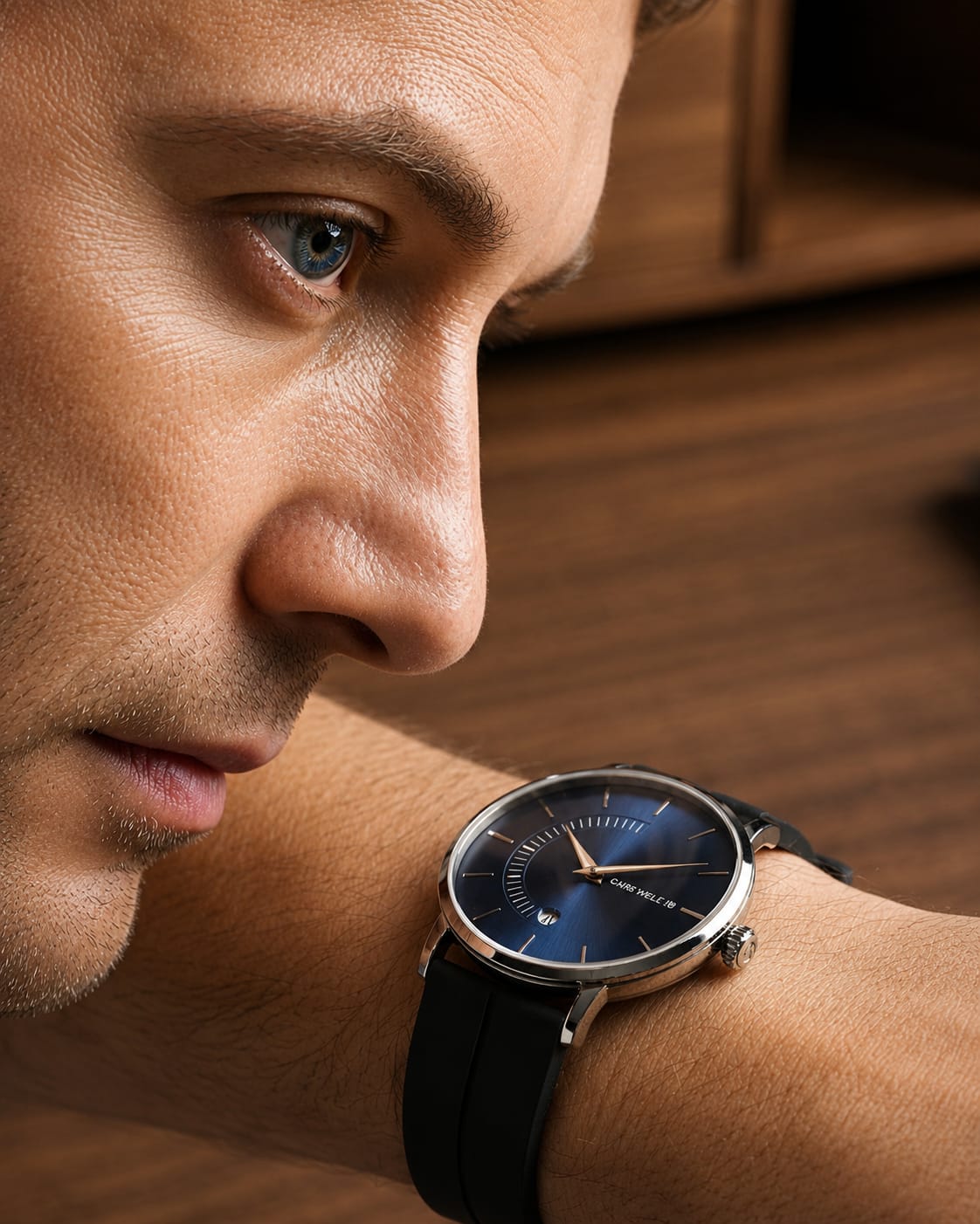 Premium Men's Luxury Watch – Dark Blue Dial, Black Strap