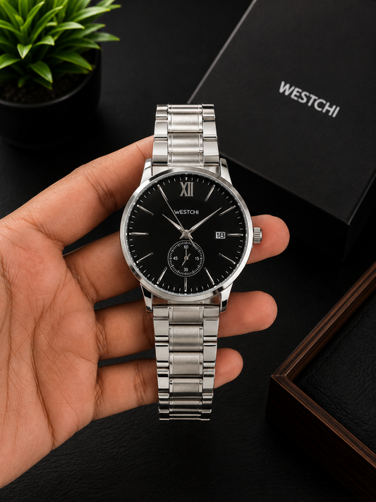 Black Dial Stainless Steel Analog Quartz Watch
