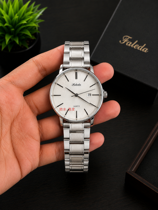 Men's Luxury Silver Stainless Steel Quartz