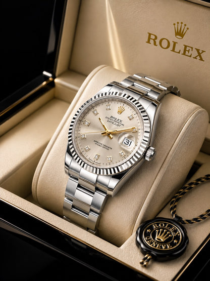 Rolex Datejust Style Luxury Men's Watch – Silver Stainless Steel Bracelet with Date Display