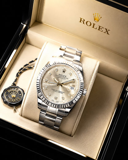 Rolex Datejust Style Luxury Men's Watch – Silver Stainless Steel Bracelet with Date Display