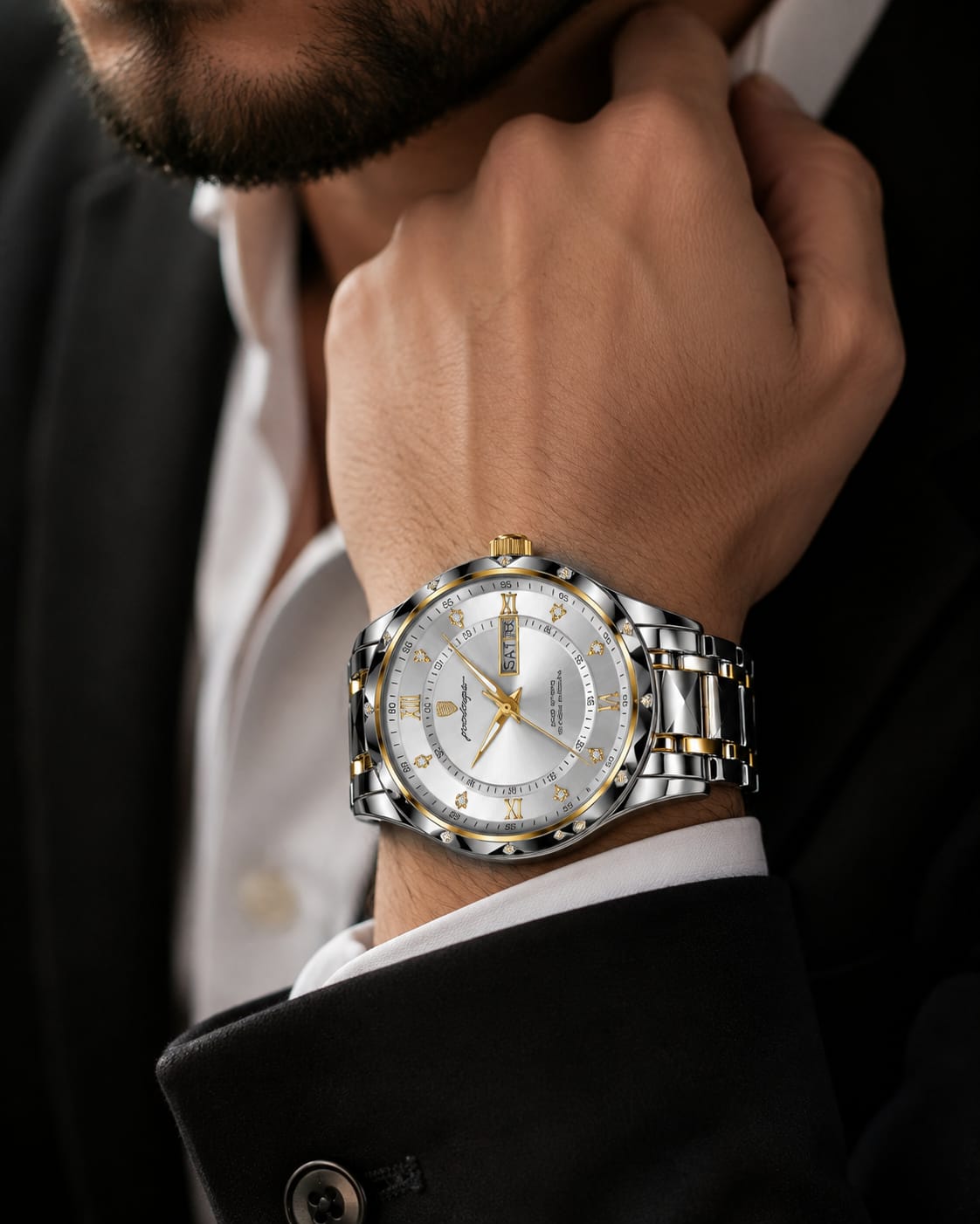 Men's Luxury Watch – Silver Dial, Two-Tone Stainless Steel