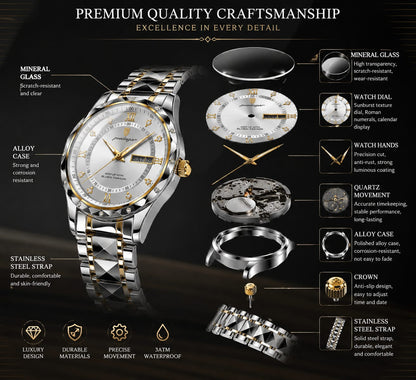 Men's Luxury Watch – Silver Dial, Two-Tone Stainless Steel