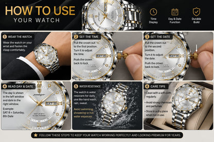 Men's Luxury Watch – Silver Dial, Two-Tone Stainless Steel