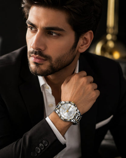 Men's Luxury Watch – Silver Dial, Two-Tone Stainless Steel