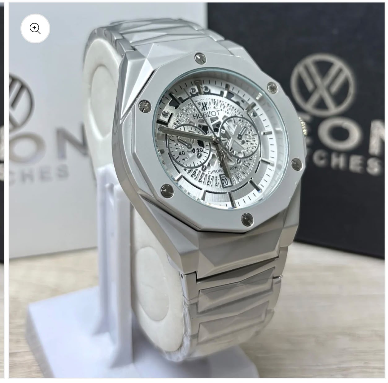 Hublot Luxury Chronograph Men's Watch | Silver Skeleton Dial