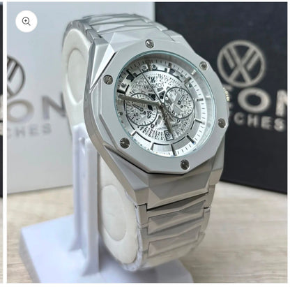 Hublot Luxury Chronograph Men's Watch | Silver Skeleton Dial
