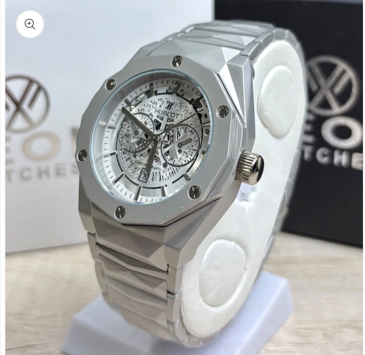 Hublot Luxury Chronograph Men's Watch | Silver Skeleton Dial