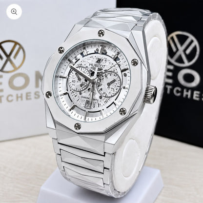 Hublot Luxury Chronograph Men's Watch | Silver Skeleton Dial