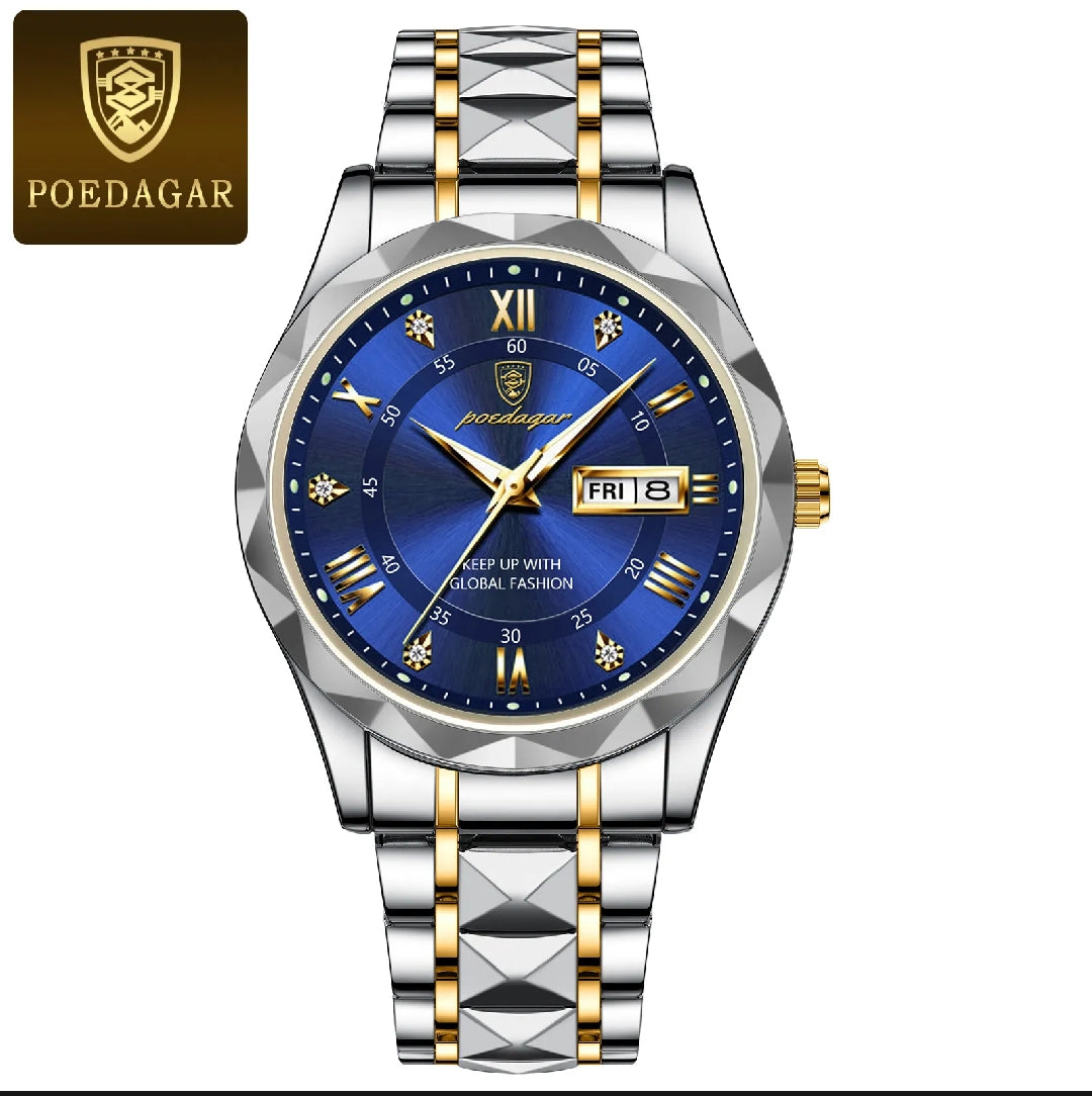 Men's Luxury Watch – Blue Dial with Two-Tone Stainless Steel Bracelet & Day-Date Display