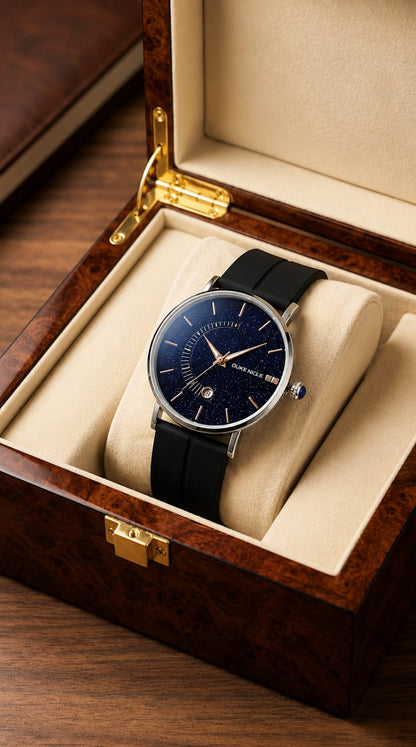 Premium Men's Luxury Watch – Dark Blue Dial, Black Strap