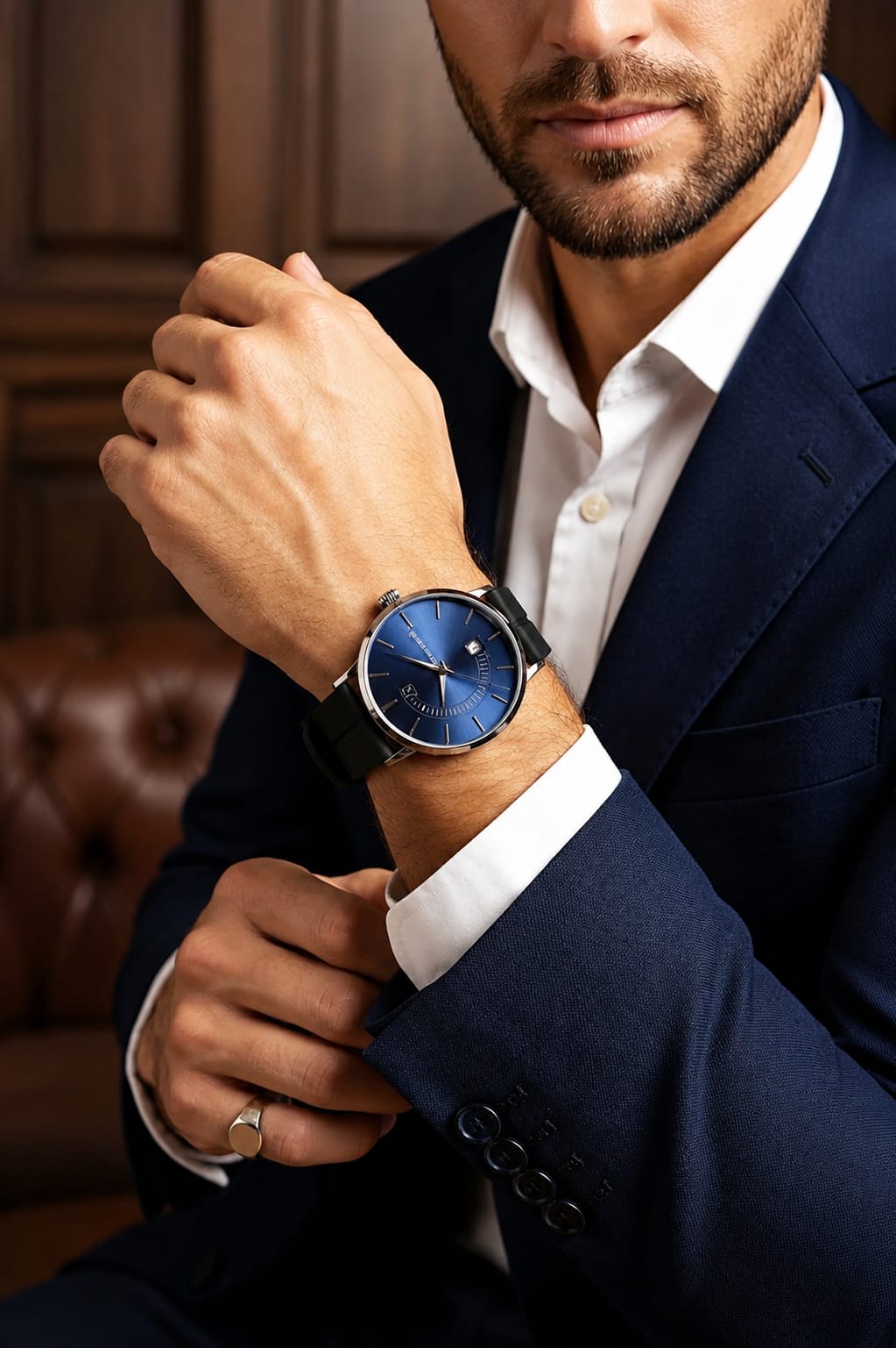 Premium Men's Luxury Watch – Dark Blue Dial, Black Strap