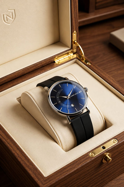 Premium Men's Luxury Watch – Dark Blue Dial, Black Strap