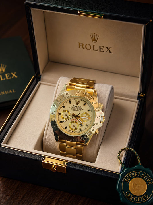 Luxury Chronograph Men's Watch – Gold Tone Classic Analog Wristwatch