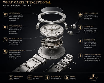 Hublot Luxury Chronograph Men's Watch – Stainless Steel Automatic Wristwatch