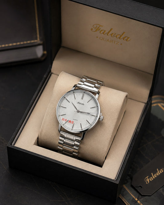 Men's Luxury Silver Stainless Steel Quartz