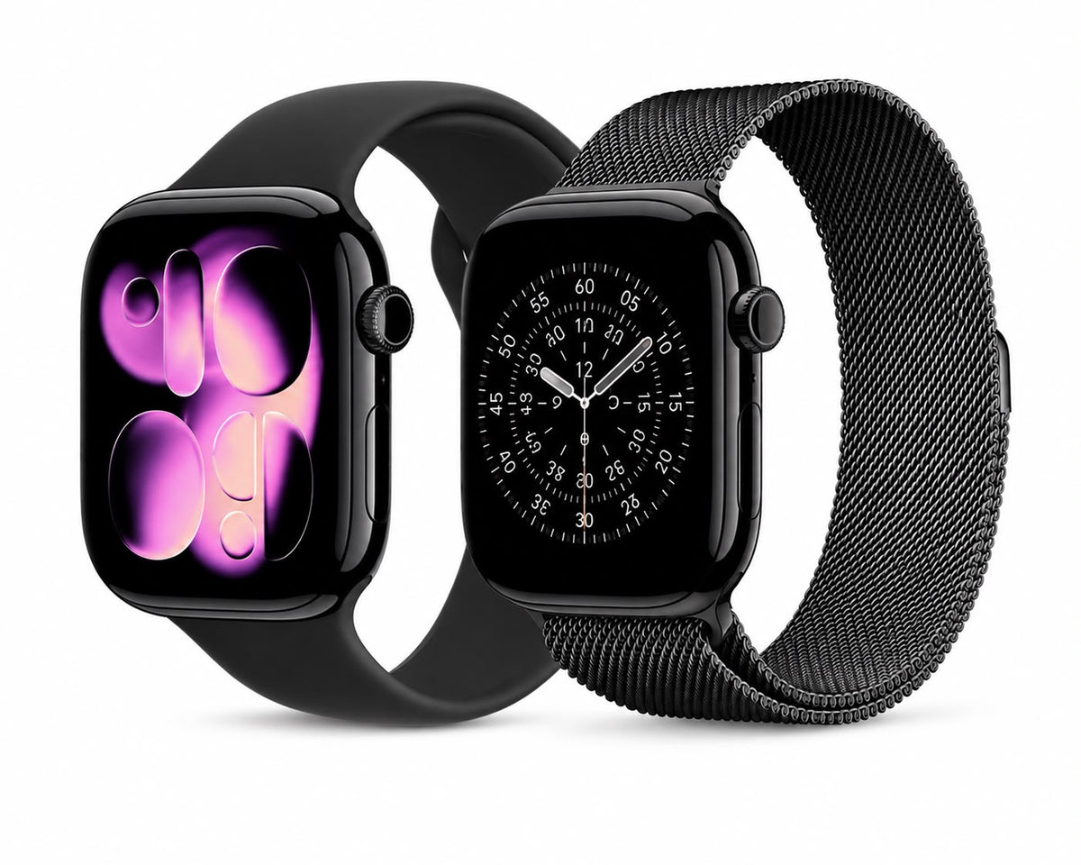 Smart Watch with Silicone & Magnetic Mesh Straps – Black