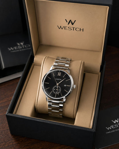 Black Dial Stainless Steel Analog Quartz Watch