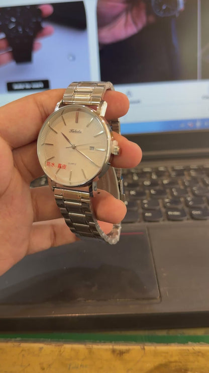 Men's Luxury Silver Stainless Steel Quartz